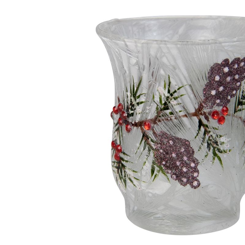 Melrose Set of 3 White and Clear Pine Branch Design Votive Candle Holders 3.5"