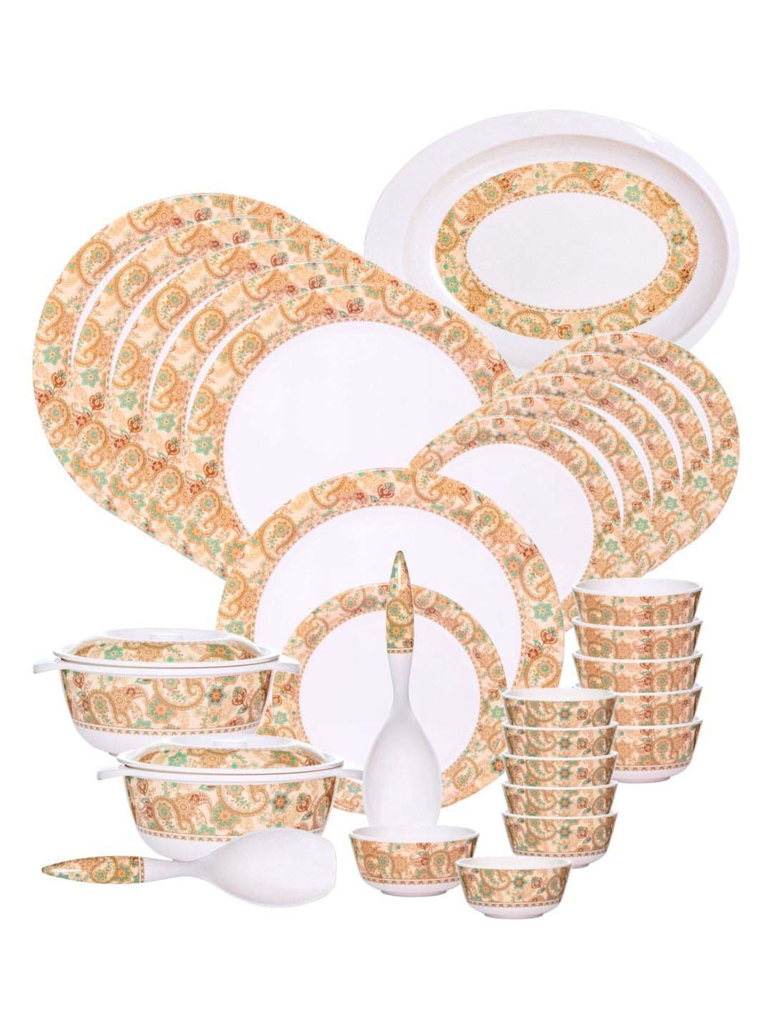 Cello White & Rust Glass Dinner Set