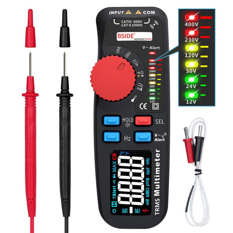 ADM92CL PRO Mini TRMS Dual Mode Multimeter AC/DC Voltage Current Resistance Diode Capacitance Frequency Meter 6000 Counts Display with Data Hold Backlight Auto Power Off Function