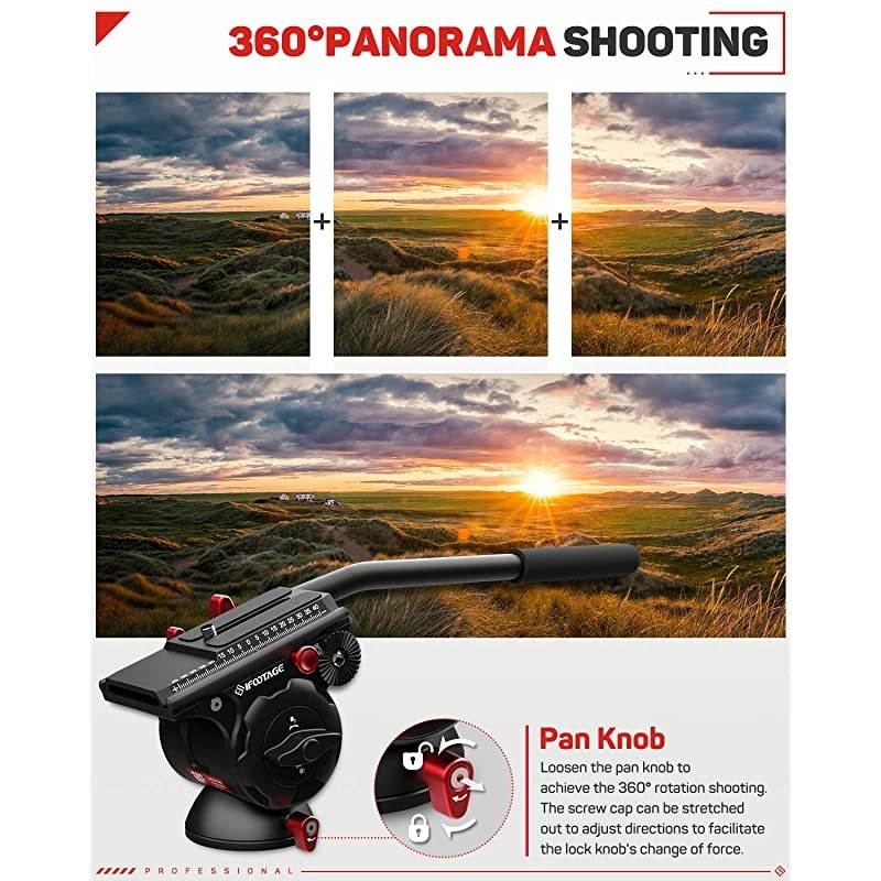 Video Tripod Head Fluid Drag Pan Head for DSLR Cameras Camcorder Monopod and Tripods