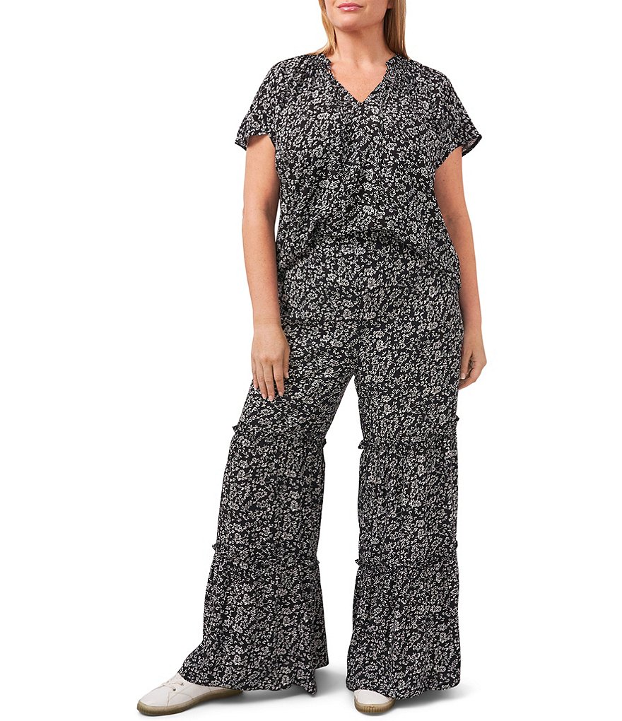 CeCe Plus Size Ditsy Tiered Pull-On Pants