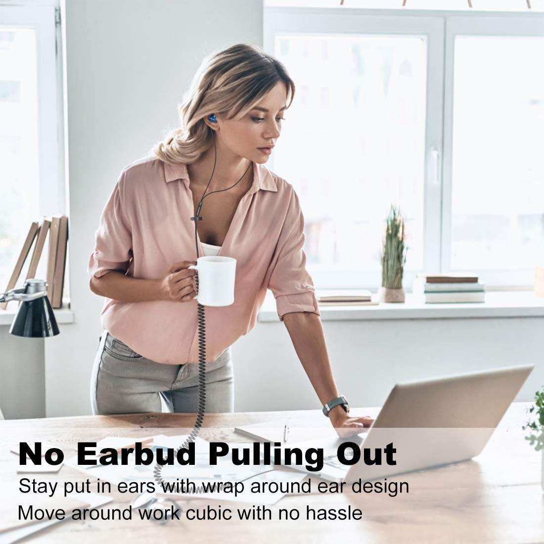 Joymiso Extra Long Cord Earbuds Headphones for TV Computer Laptop with Mic and Volume Control, 12Ft (Coil Wire & Extension Cable) Wired Stereo Earphones, Over Ear In Ear Buds for Kids Women Small Ears