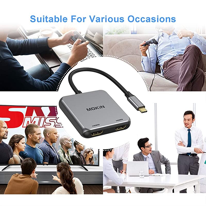 C to Dual HDMI Adapter C to HDMI Adapter Type CThunderbolt 3 to Dual HDMI Display 4K C Hub to Dual HDMI Compatible MacBookMacBook ProSurfaceLenovoYogaDell XPSSurface Book 2 etc