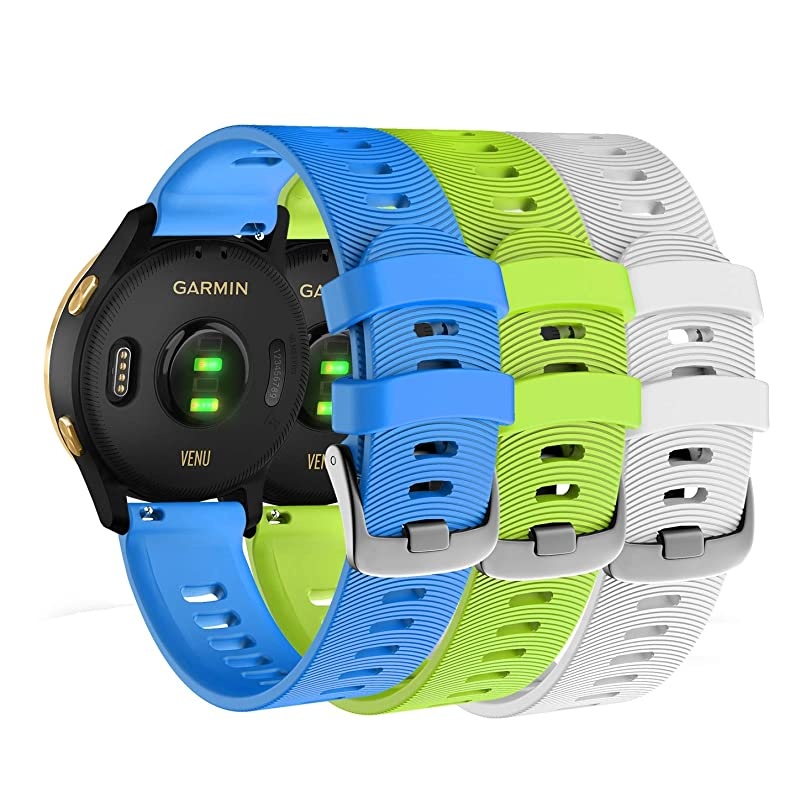 Garmin Venu GPS Smartwatch with AMOLED Display and Included  3 Straps Bundle (Black/Gold, Blue/Lime/White)