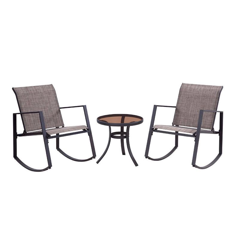 3pc Aurora Sling Rocking Bistro Set Black - Apollo Outdoor