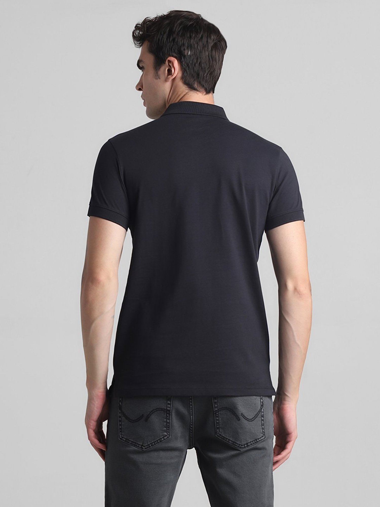 Jack & Jones Black Slim Fit Cotton Polo T-Shirt
