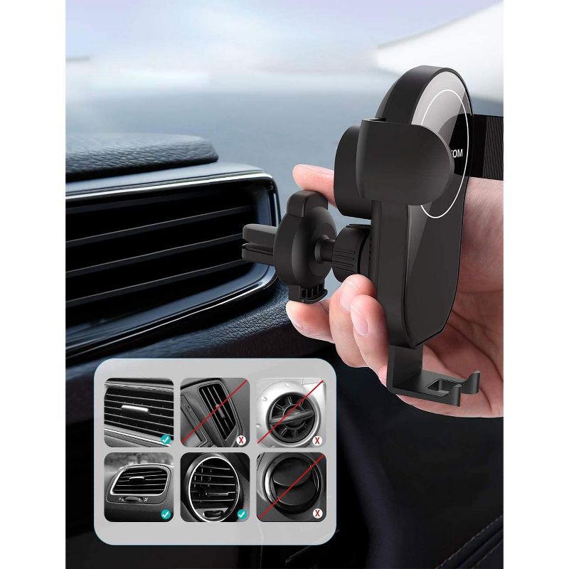 LETSCOM Wireless Car Charger,15W Qi Fast Charging Car Charger Mount Auto-Clamping Air Vent Phone Holder Compatible with iPhone 1212 Pro1111 ProPro MaxXSXRX88+, Samsung etc - One X - Black