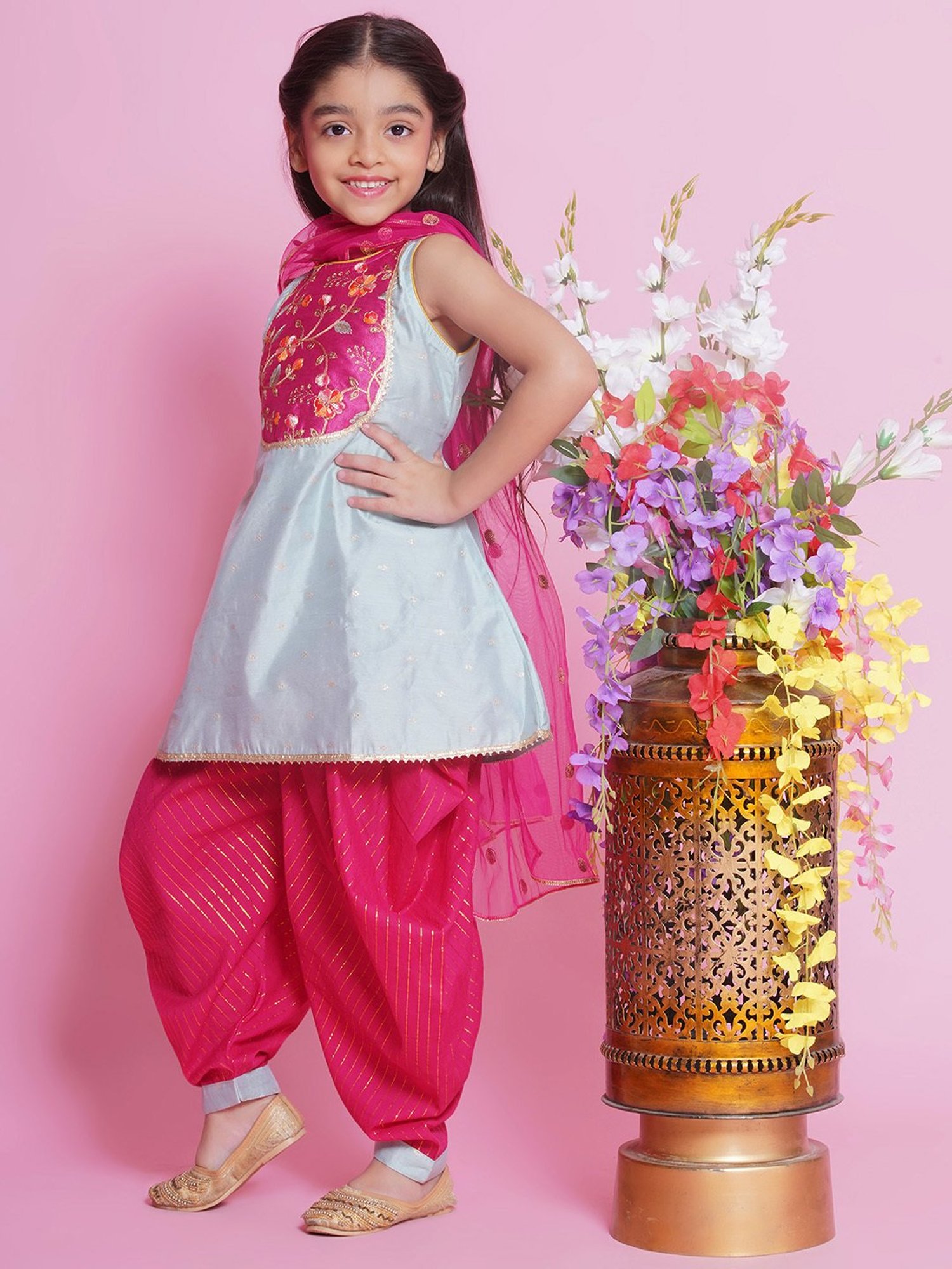 VASTRAMAY Kids Blue & White Cotton Over Dyed Kurta Set