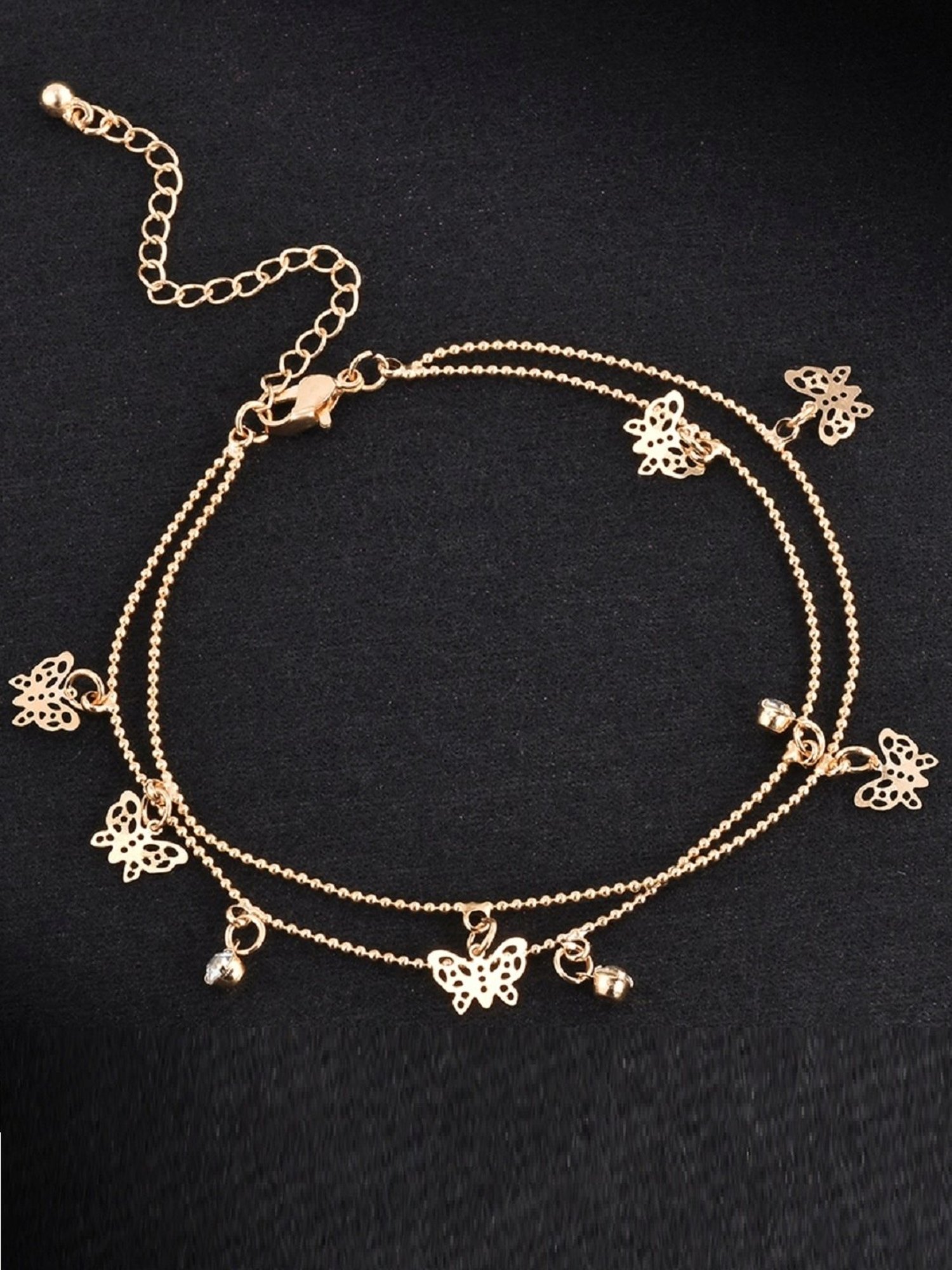 OOMPH Gold-Tone Butterfly Beads & Charm Fashion Stylish Latest Anklet for Women