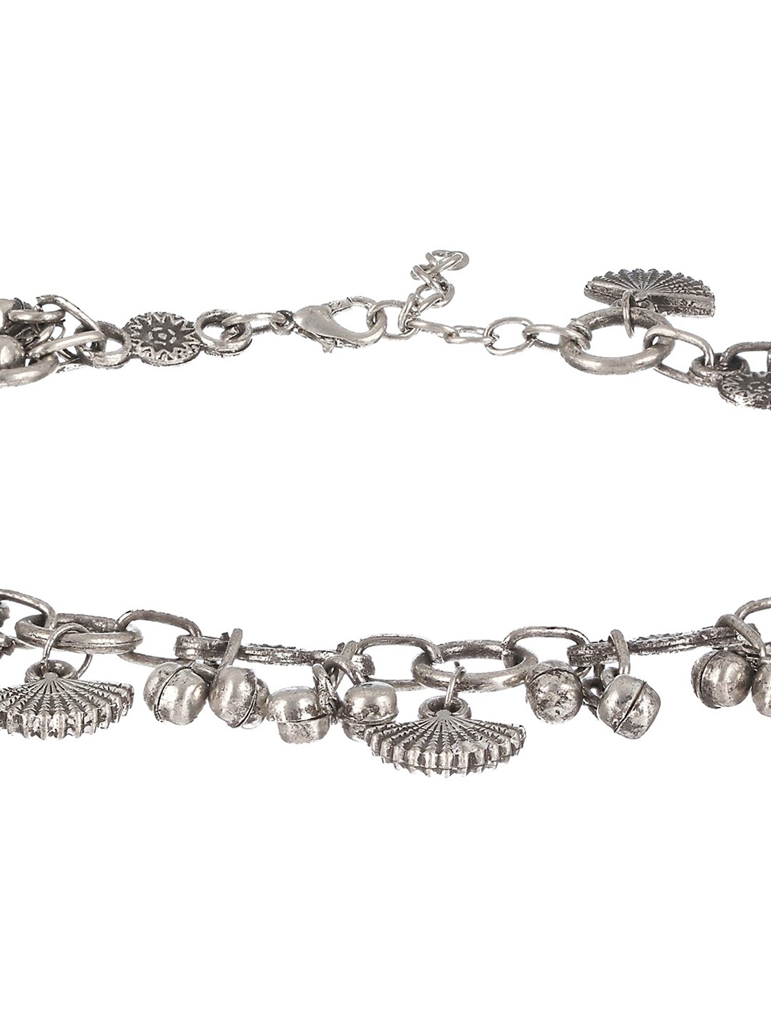Aatmana Oxidized Silver-Plated & Charm Ghungroo Anklets - Set of 2