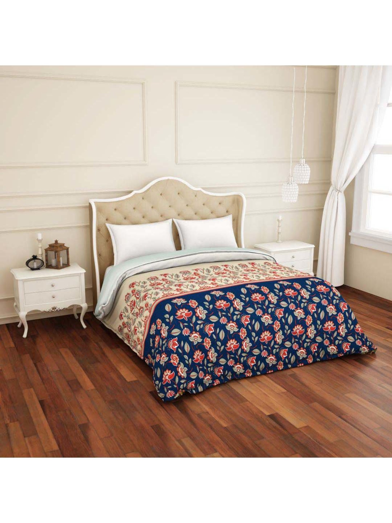 Spaces Atrium Plus Navy & Beige Cotton 210 TC Quit - Set of 1