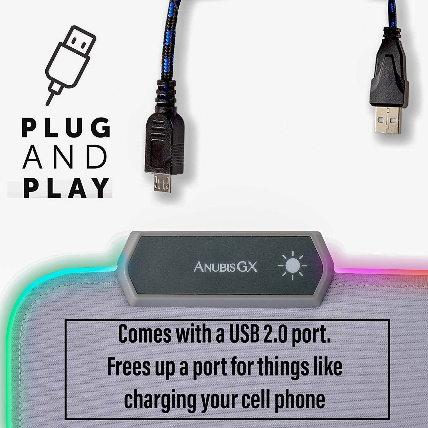 Premium White RGB Mouse Pad XL | Waterproof Computer Gaming Desk Mat | 10 Glowing LED Types | XXL Extended Non-Slip Glowing Gamer RBG Mousepad | 31.5 x 11.8 in