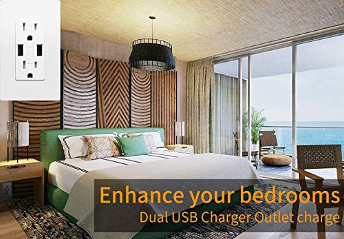 Outlet with USB High Speed Charger 4.2A Charging Capability, Child Proof Safety Duplex Receptacle 15 Amp, Tamper Resistant Wall socket plate Included UL Listed MICMI U24, 4.2A 10pack
