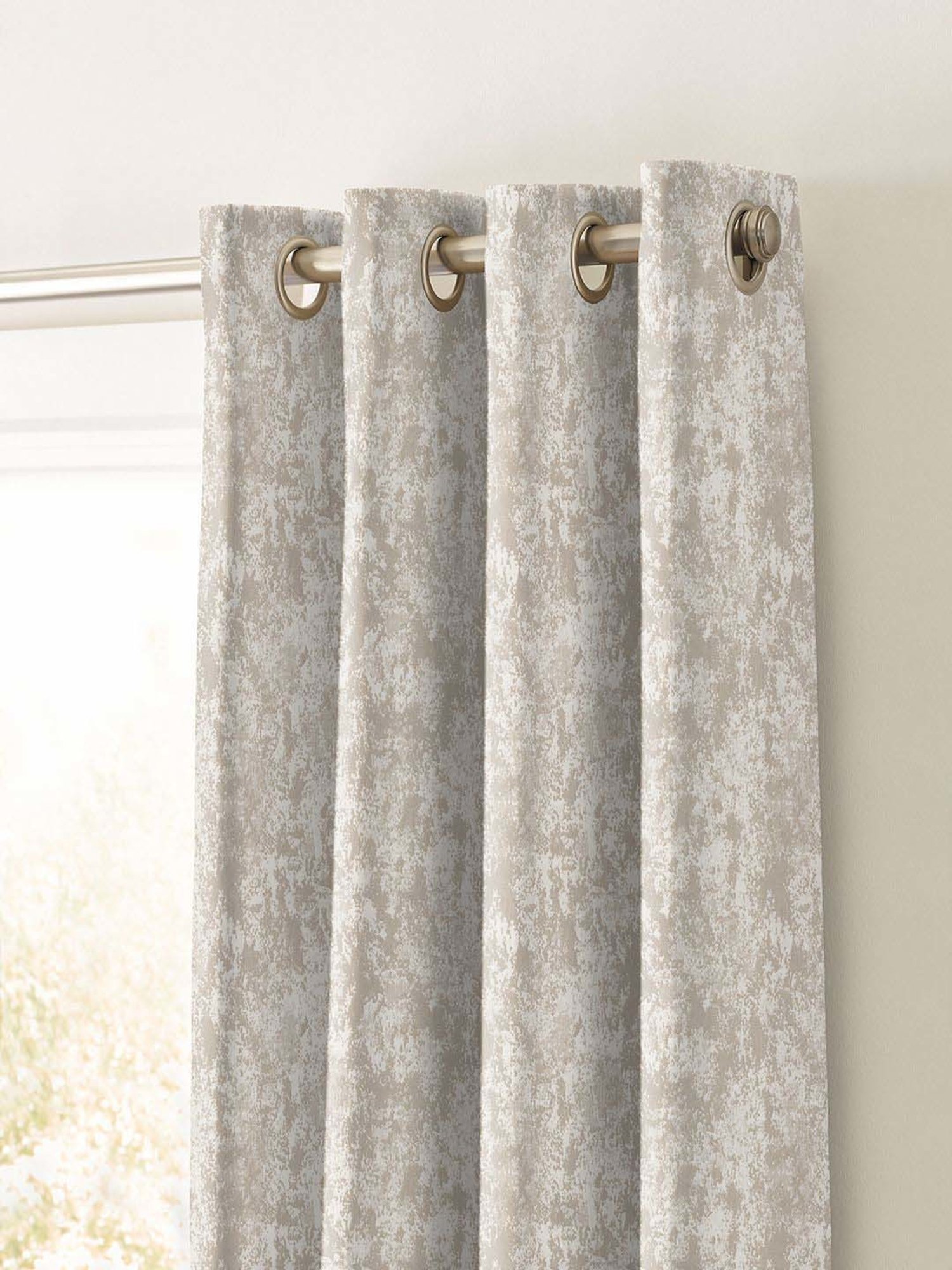 Swayam Cream & Blue Printed Faux Silk Door Curtains - Set of 2