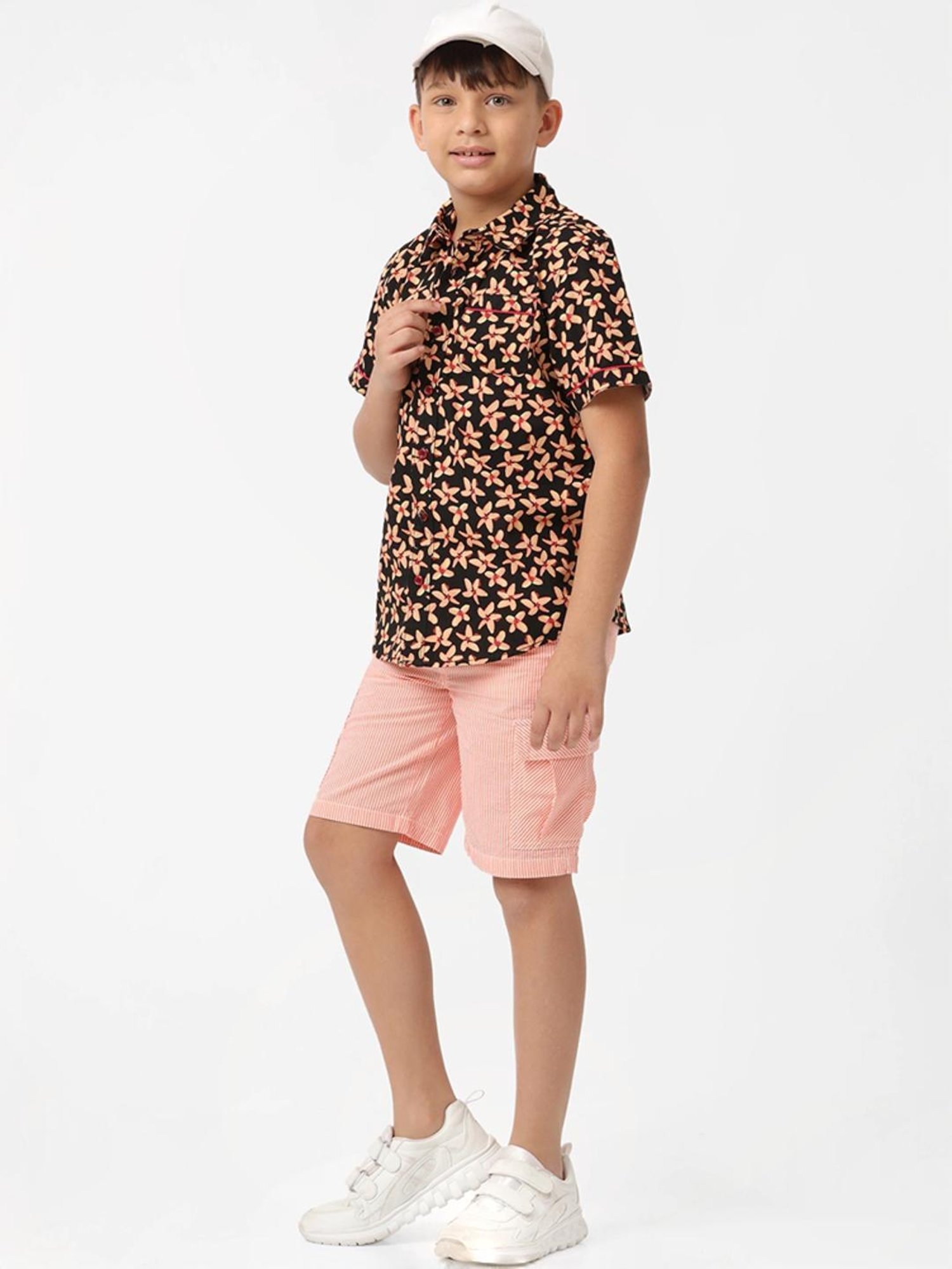 Kate & Oscar Kids Coral Cotton Striped Shorts