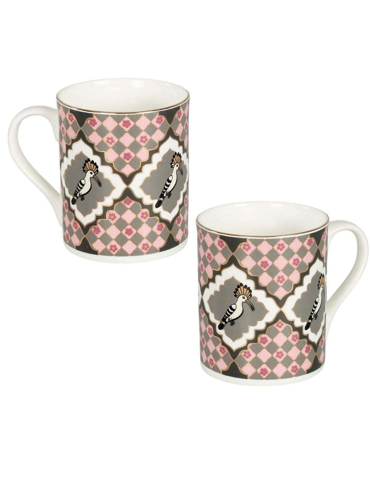 India Circus Pink & Grey Ceramic 11.2 cm Milk Mug (0.36 L) - Set of 2