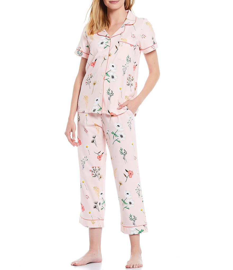 BedHead Pajamas Floral Printed Knit Cropped Coordinating Pajama Set