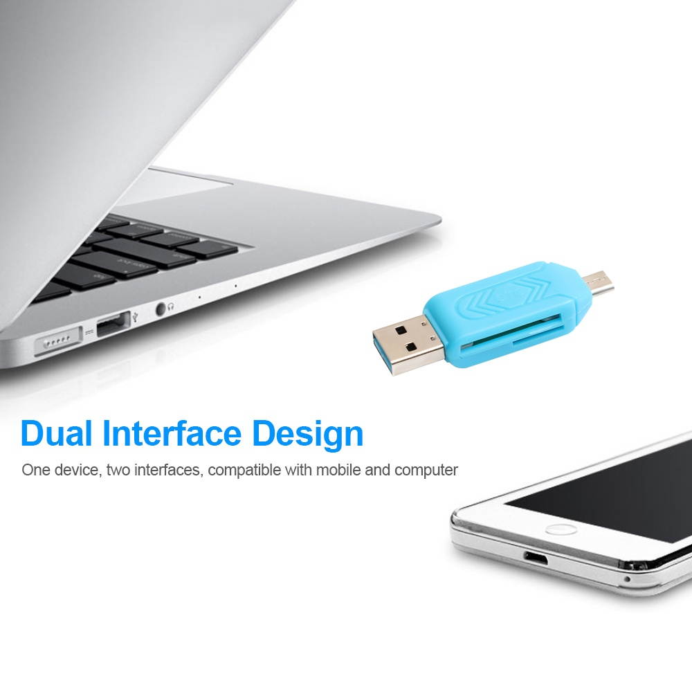 Multifunctional Card Reader USB A Micro USB 2-in-1 OTG Card Reader Support SD/TF Card for Phone PC Laptop Black