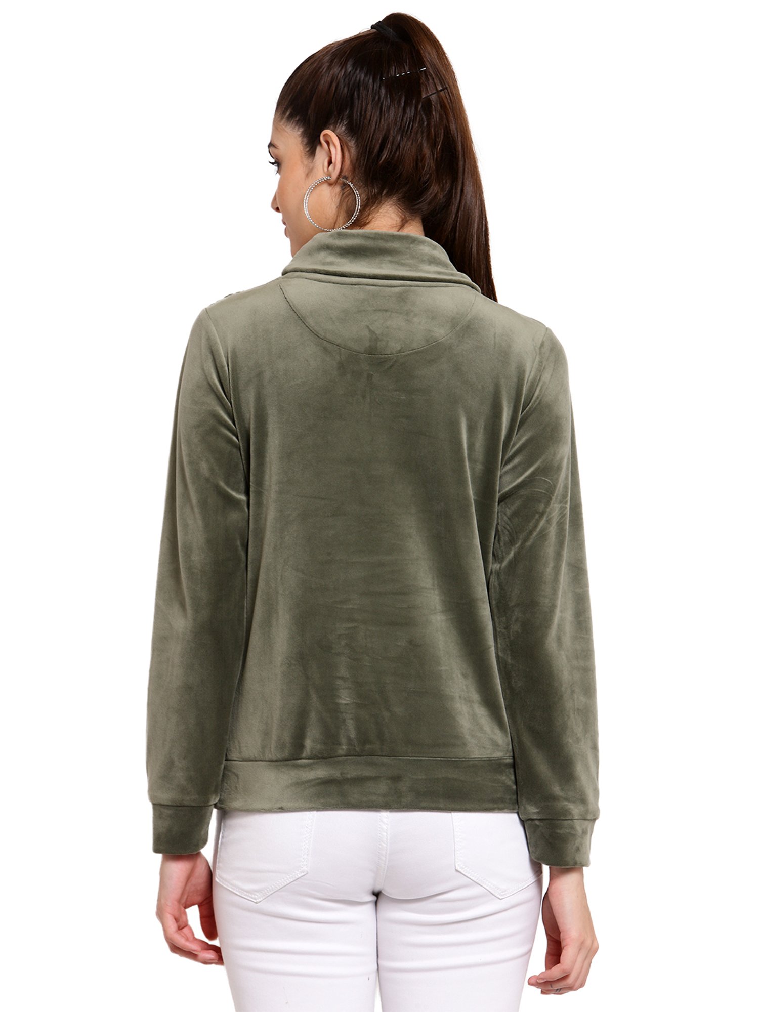 Juelle Olive Embroidered Turtle Neck Sweatshirt