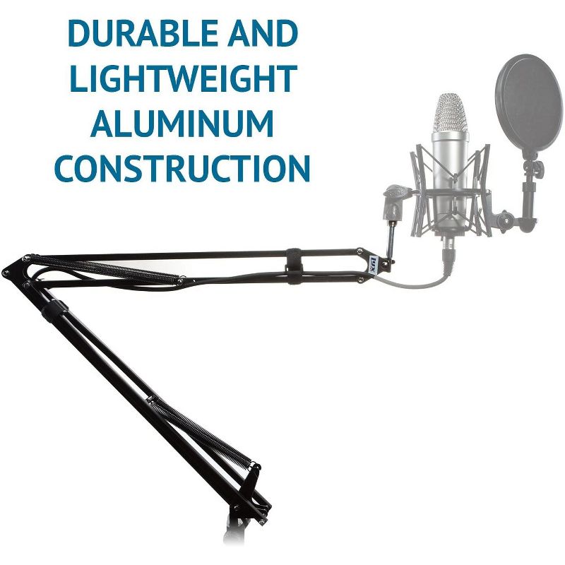 LyxPro DKR-1 Microphone Arm Stand Mount Adjustable Mic Boom Stand Swivel Mount Suspension Scissor & Clip - Desk Attachment and Clamp, Supports Blue Yeti Snowball,Black