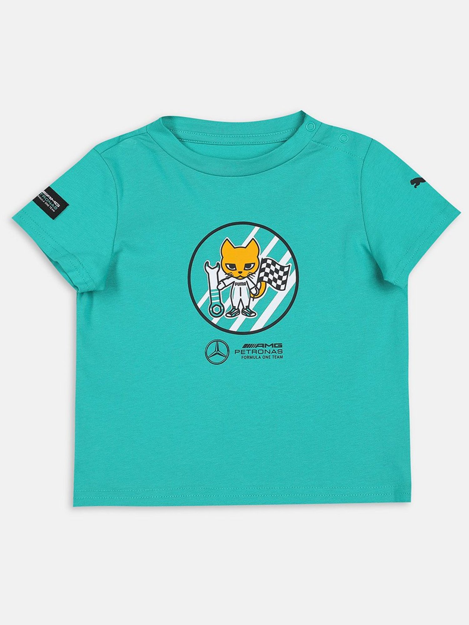 Puma Kids Mercedes AMG Petronas Spectra Green & Black Cotton Printed T-Shirt Set