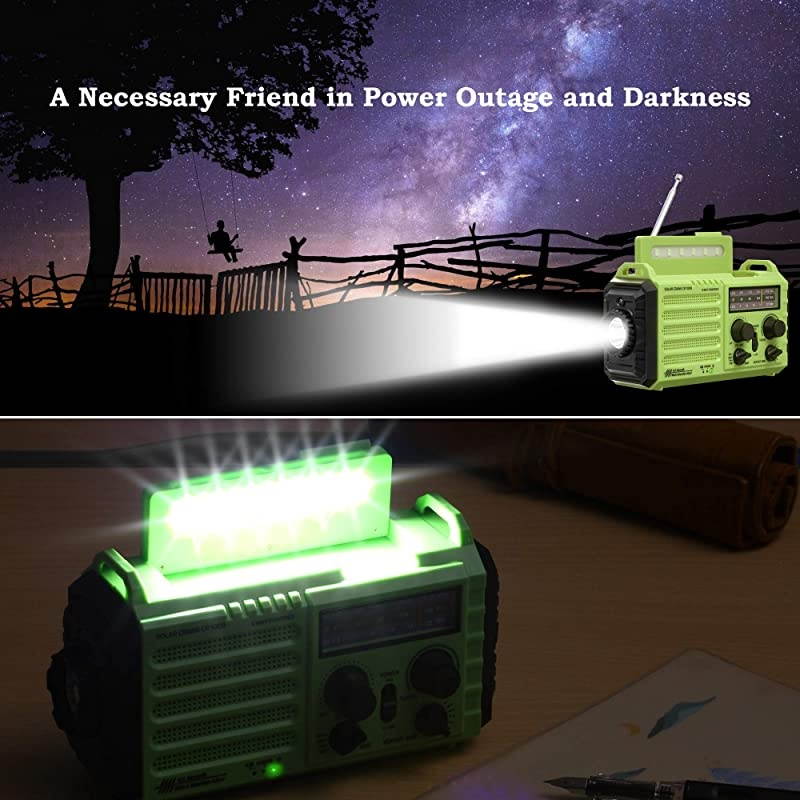 Radio NOAA Alert Emergency RadioSolarHand CrankAM FM Shortwave Portable Radio with Battery BackupSOS FlashlightReading Lamp2000mAh Rechargeable BatteryUSB Charger for Outdoor Survival