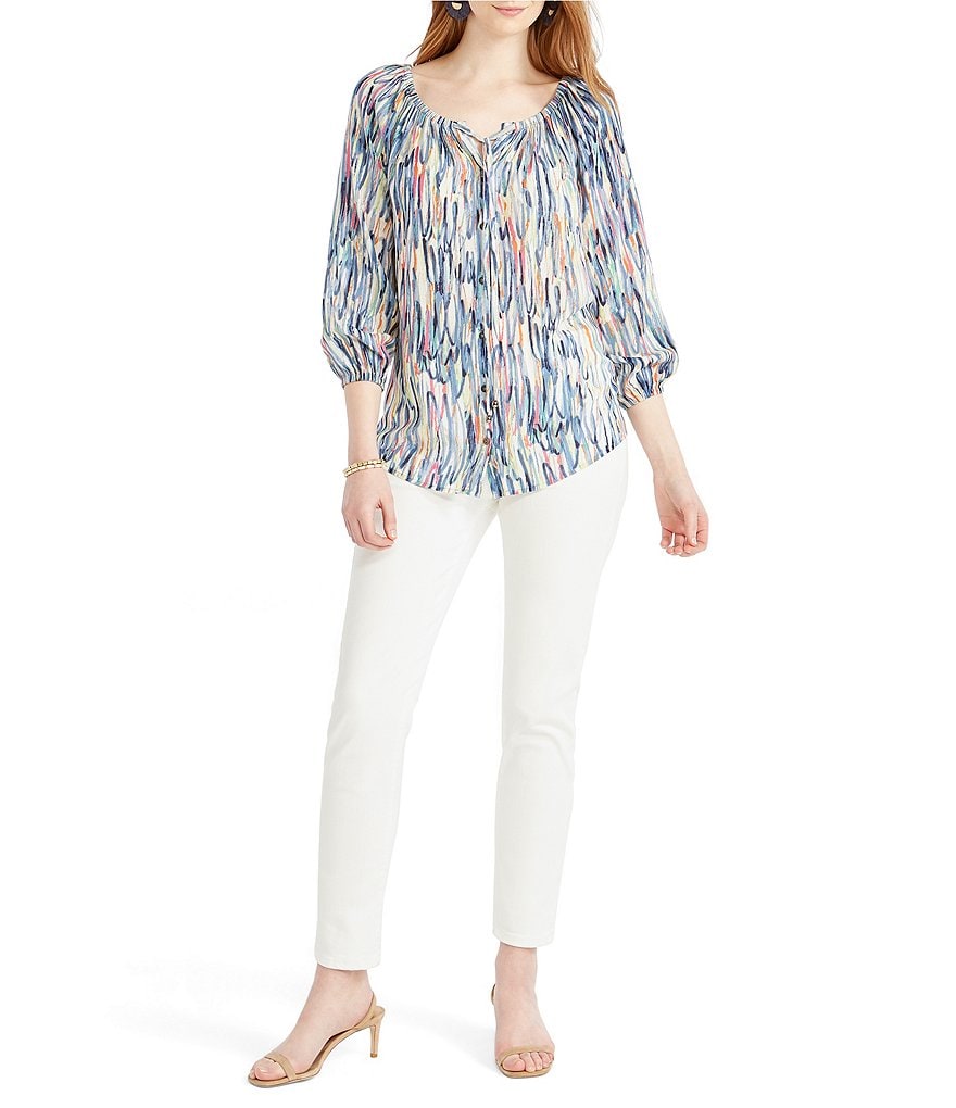 NIC + ZOE Toucan Print Boat Neck 3/4 Sleeve Blouse