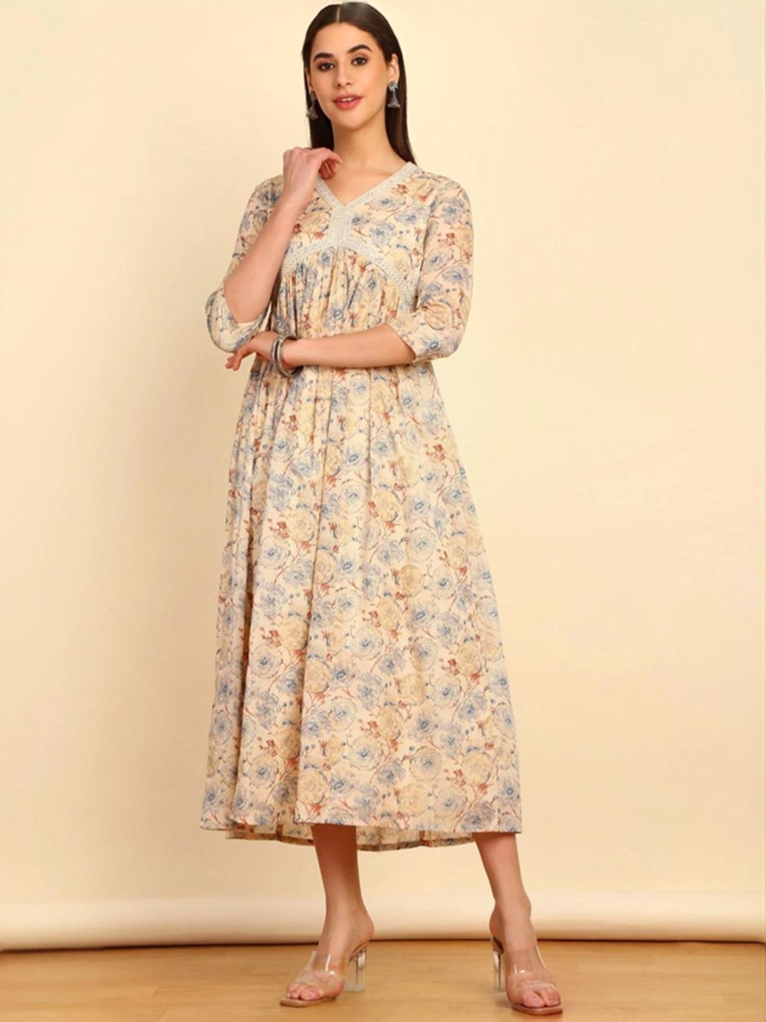 Saffron Threads Red Ethnic Dresses