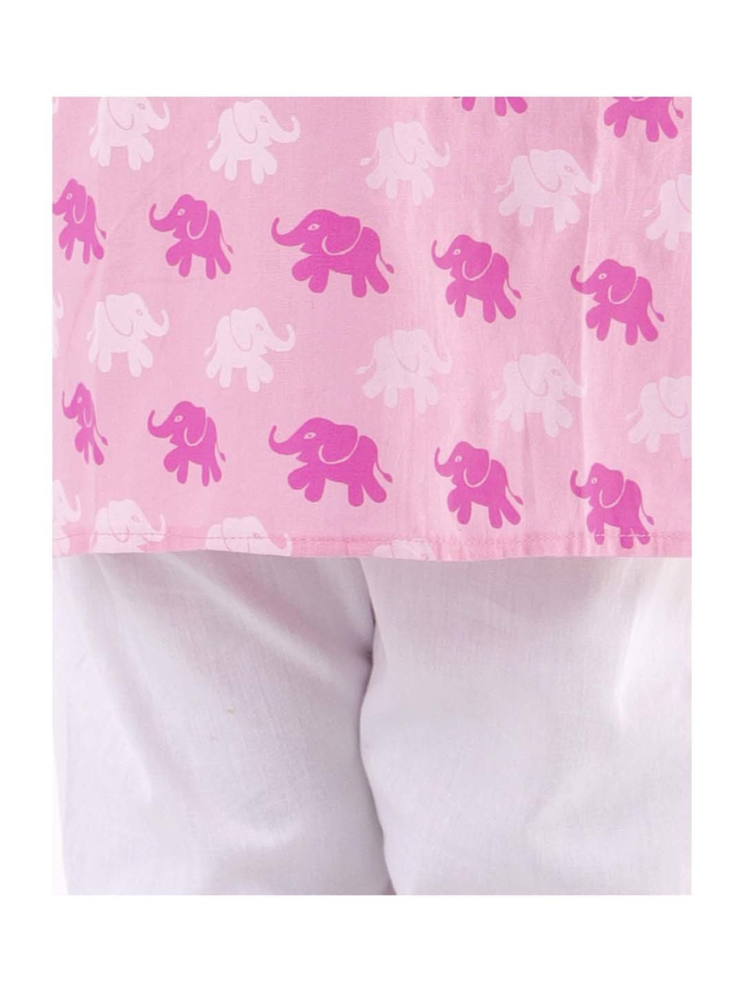 Ahhaaaa Kids Pink & White Cotton Printed Kurta Set