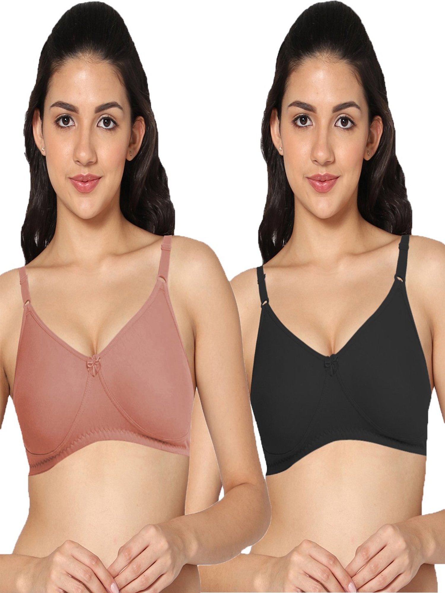 IN CARE Black & Skin Non-Wired Full Coverage Push-Up Bra - Pack of 2