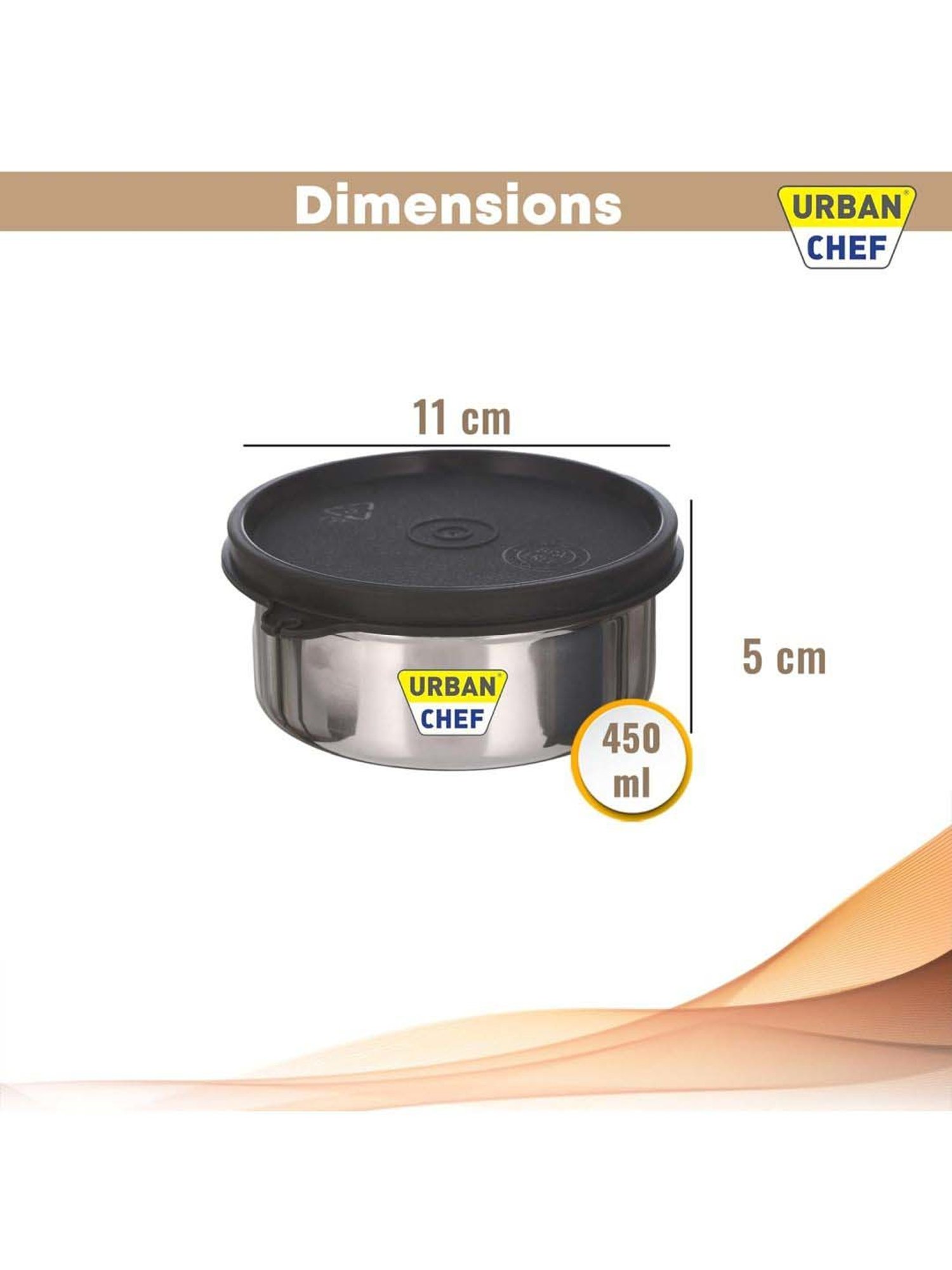 Urban Chef Black Stainless Steel Essential Lunch Box Containers - Set of 2