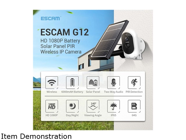 ESCAM G12 1080P Full HD Outdoor Waterproof Camera H.264 Rechargeable Battery Solar Panel Night Vision PIR Alarm WiFi Camera
