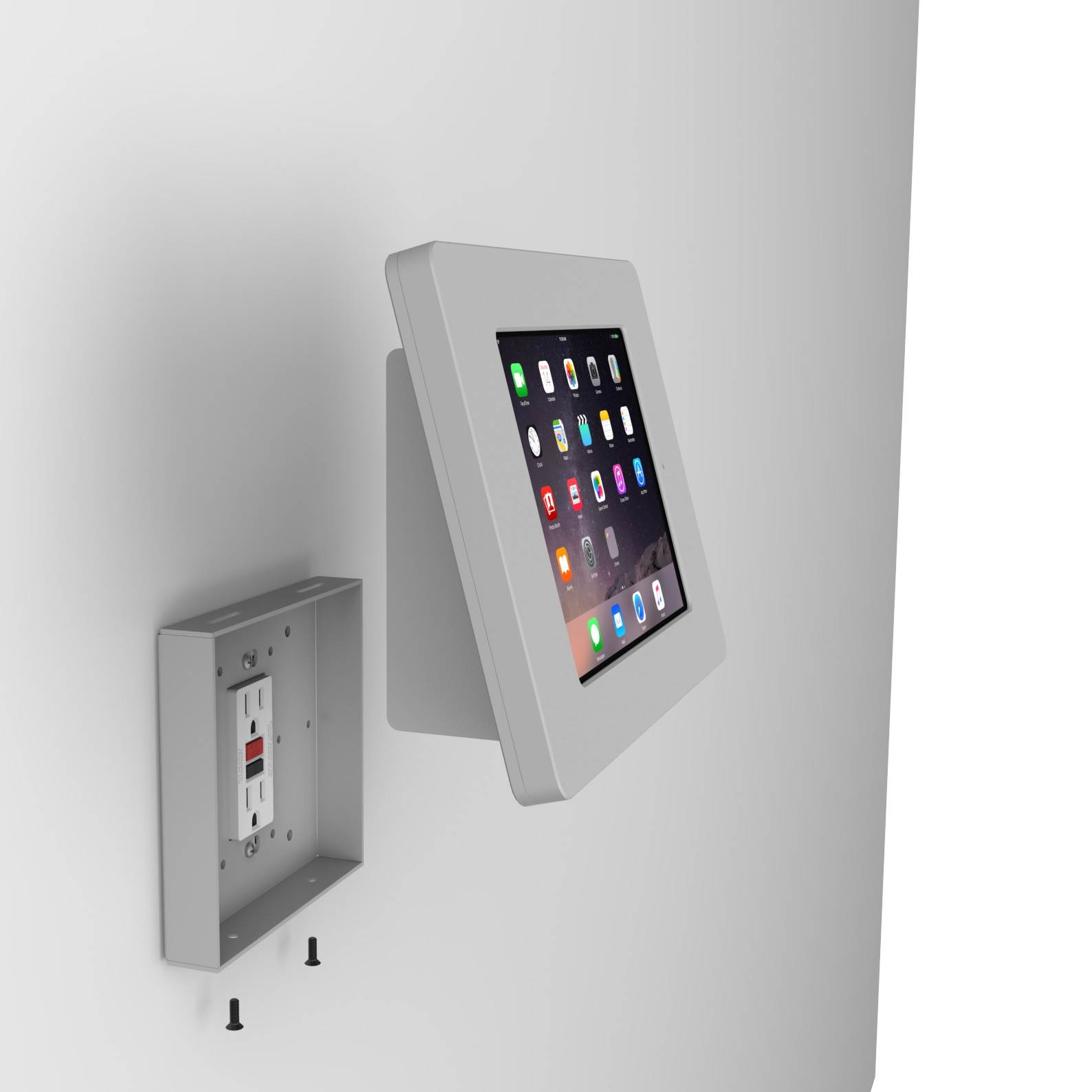 VidaMount Light Grey Home Button Covered Enclosure and Fixed Tilted 15&deg; Wall Mount [Bundle] compatible with iPad Mini 4 & 5