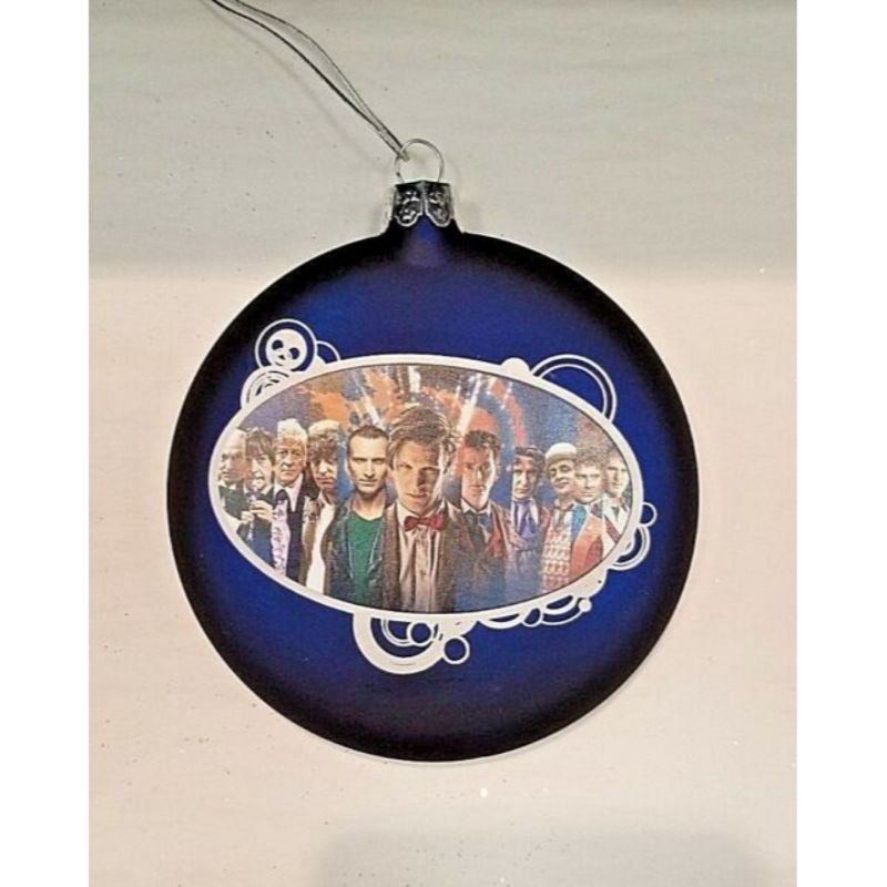 Kurt S. Adler 3.25" Doctor Who "The Many Faces of the Doctor" Glass Disc Christmas Ornament - Blue/Silver