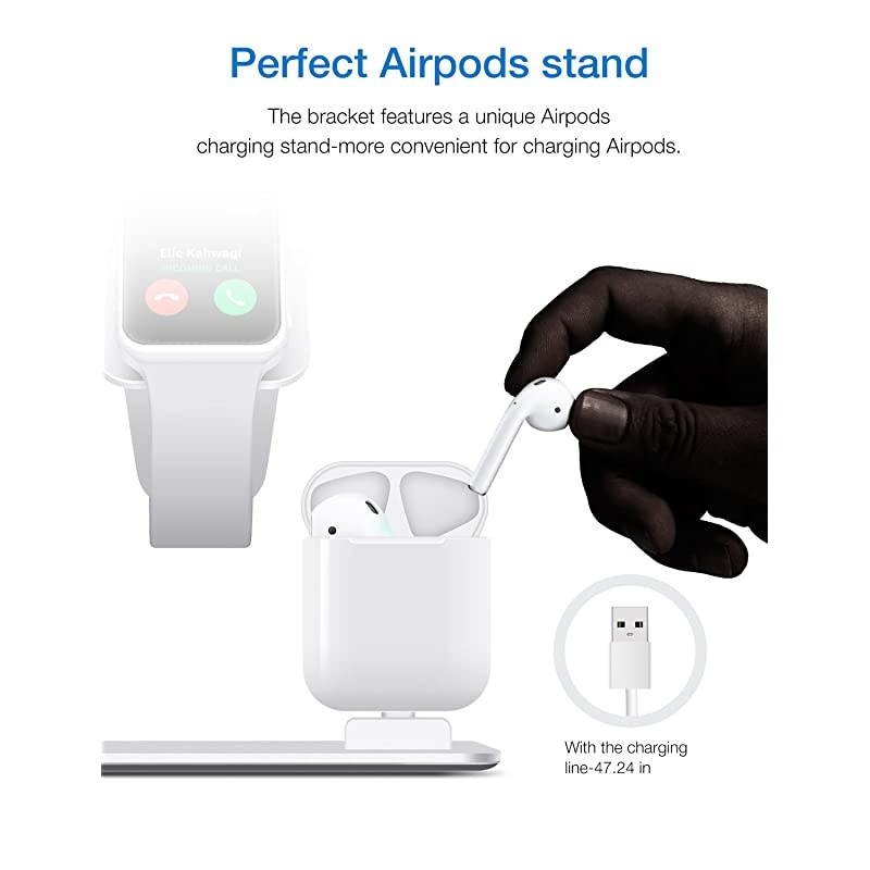 3 in 1 Apple iWatch Stand Airpods Charger Dock Phone Desktop Tablet Holder for Airpods Apple Watch iPhone X8 Plus8 7 Plus iPad SilverPatenting Airpods Charging Case NOT Included