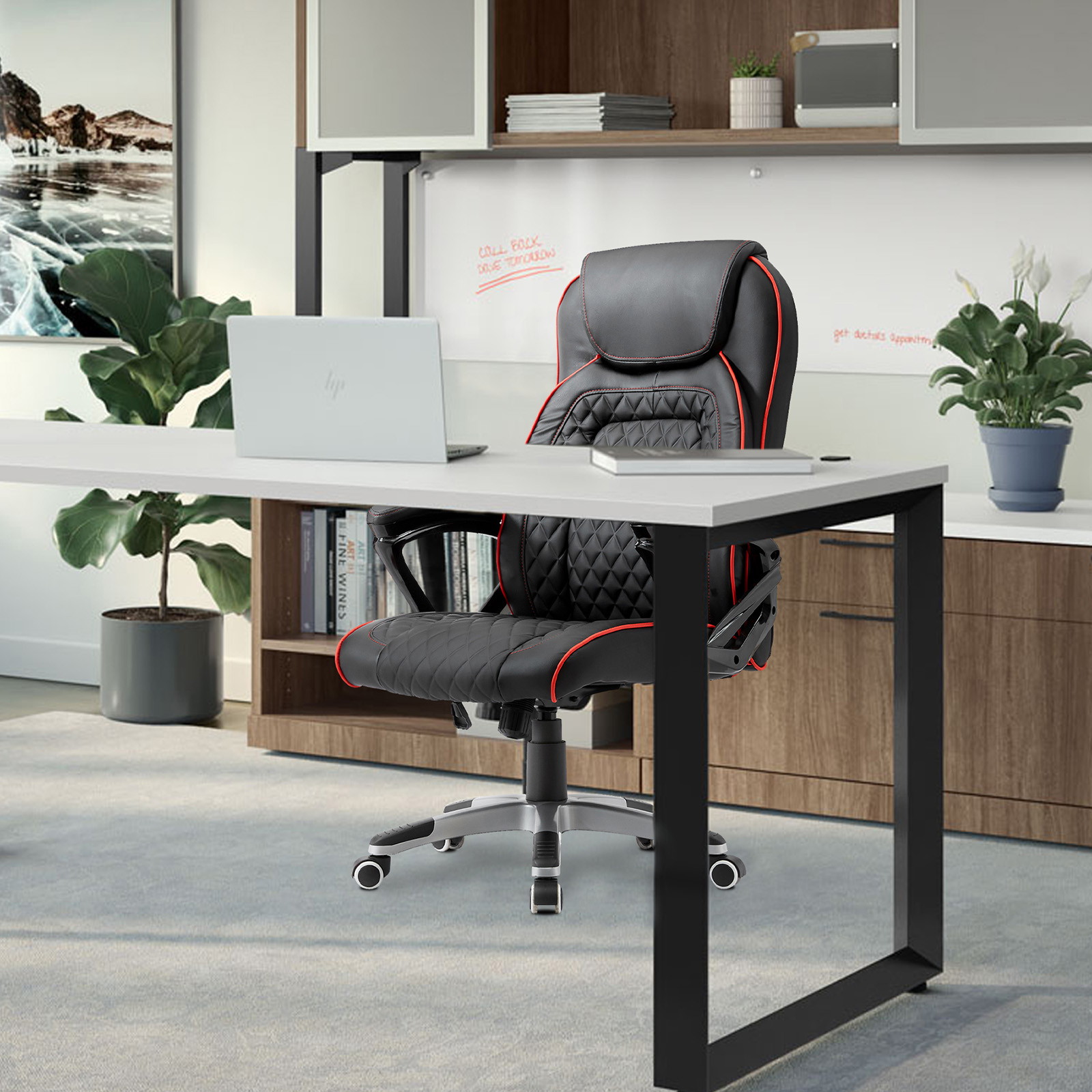 YOUTHUP Office Chair Adjustable Ergonomic Leather Office Chair Swivel Rolling Computer Desk Chair with Lumbar Support,Black