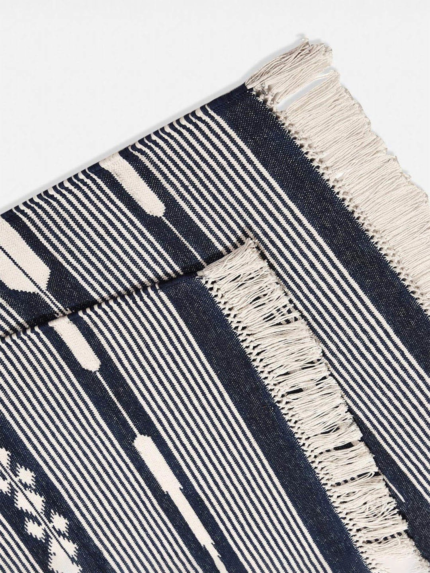 Fabindia Home Saksham Woven White & Blue Cotton Dhurrie