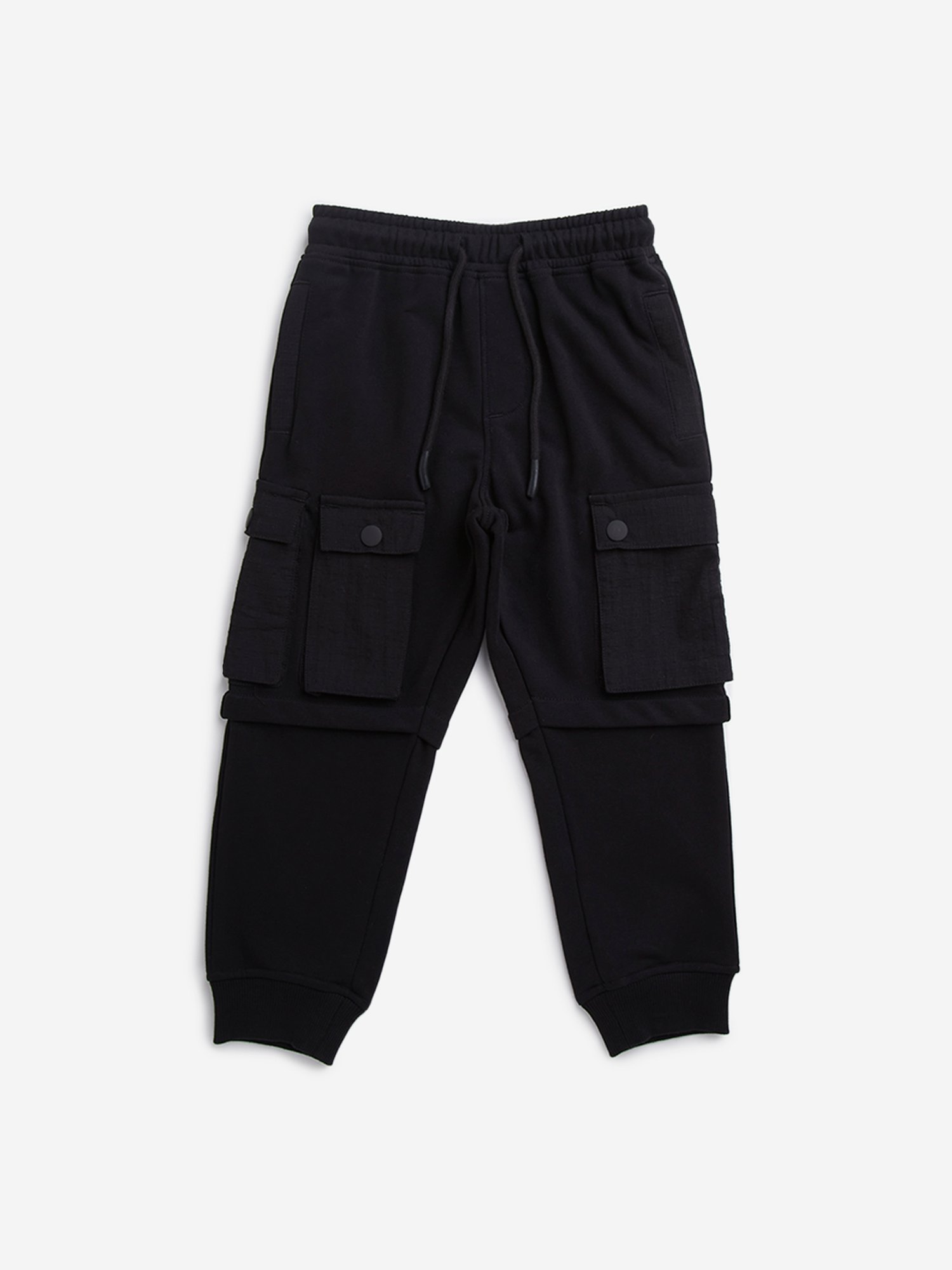 HOP Kids by Westside Black Loose-Fit Mid-Rise Cotton Blend Joggers