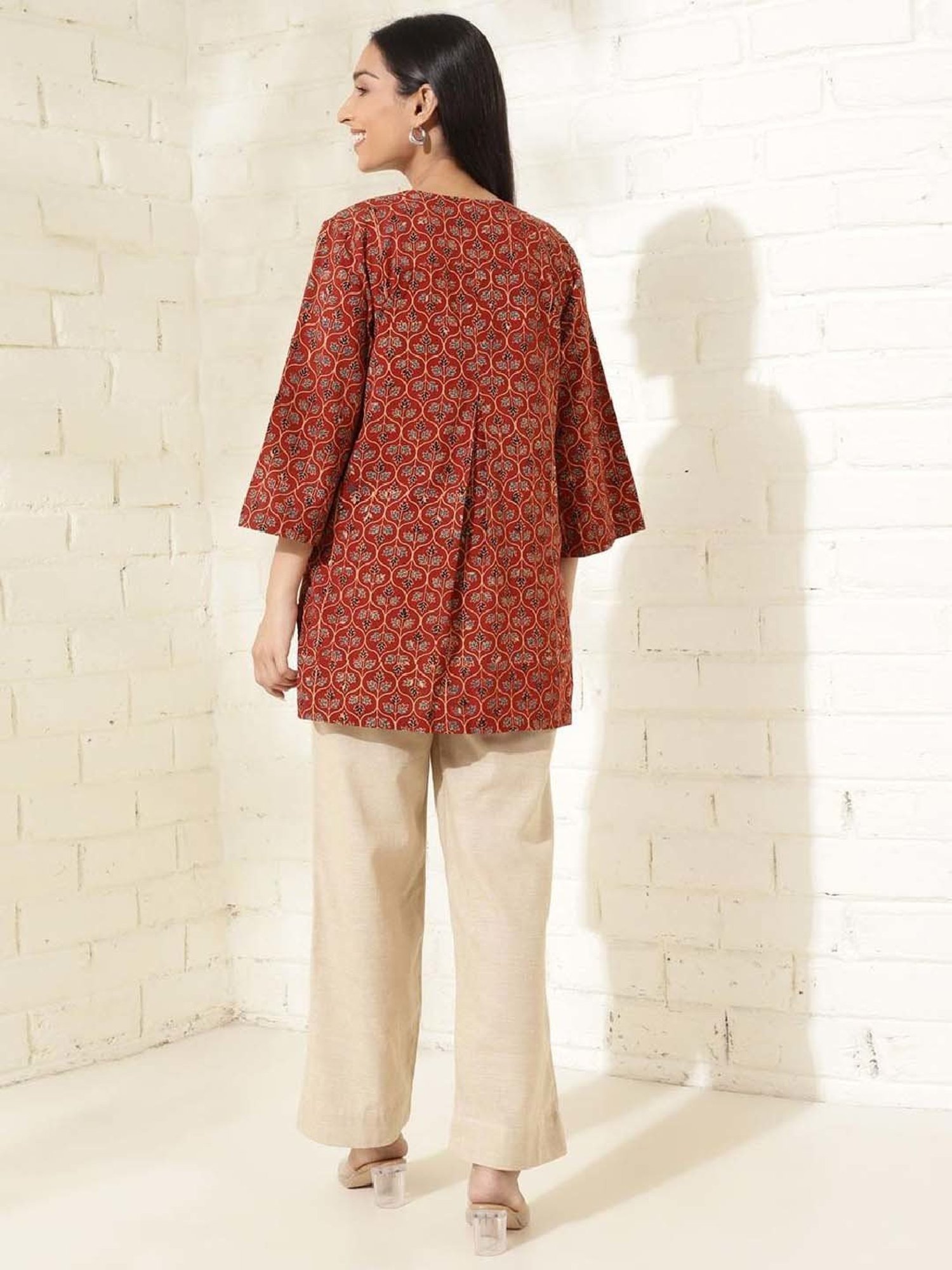 Fabindia Red Cotton Printed Top