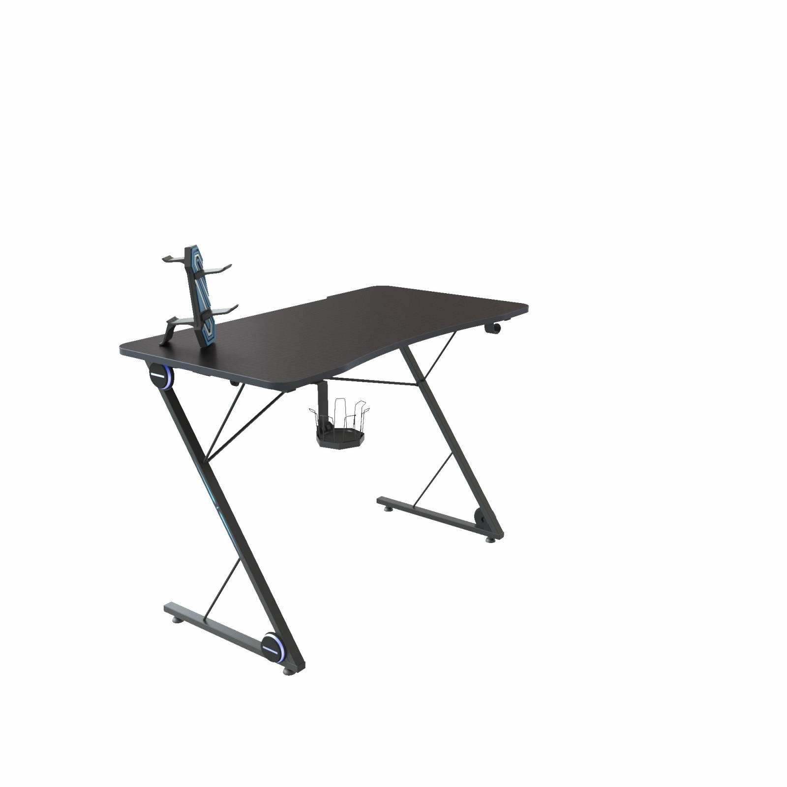 Z-shaped Game Table with LED Light & Headphone Holder & Cup Holder & Gamepad Holder, Size: 43.3x23.6x30.8 inch