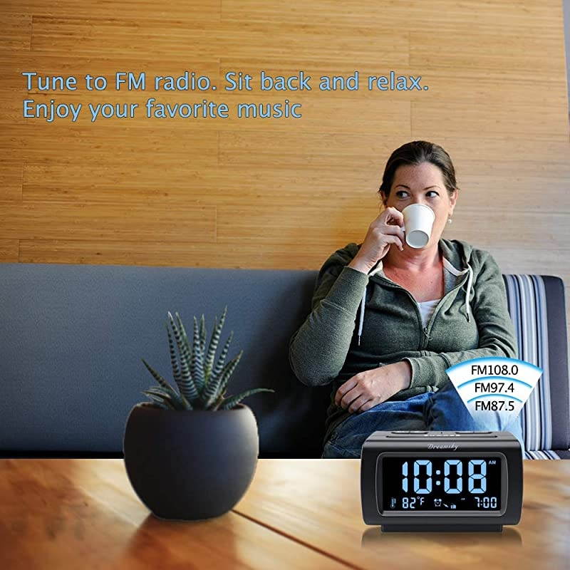 Decent Alarm Clock Radio with FM Radio USB Port for Charging 12 Inch Blue Digit Display with Dimmer Temperature Display Snooze Adjustable Alarm Volume Sleep Timer