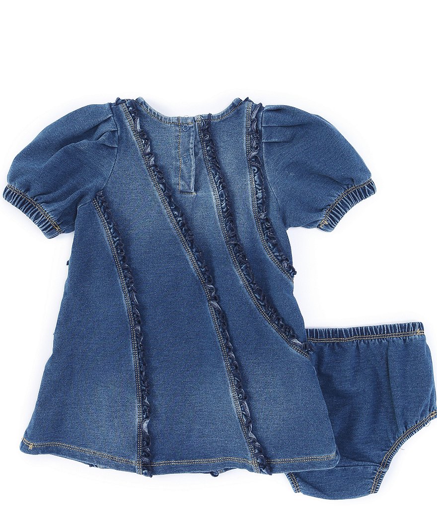 Habitual Baby Girls 12-24 Months Puff Short-Sleeve Asymmetrical Ruffled Denim Dress