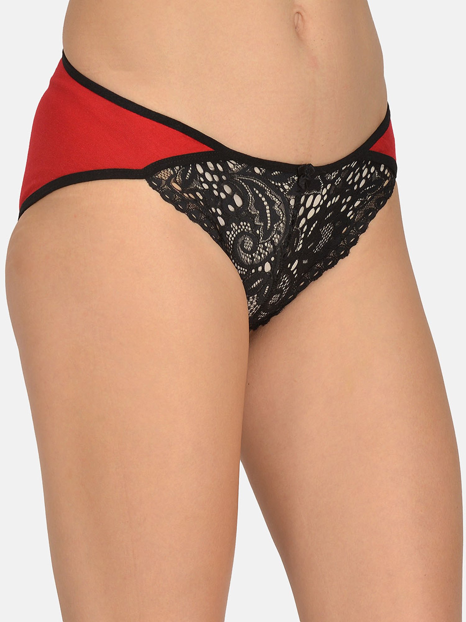 Mod & Shy Black & Red Lace Hipster Panty