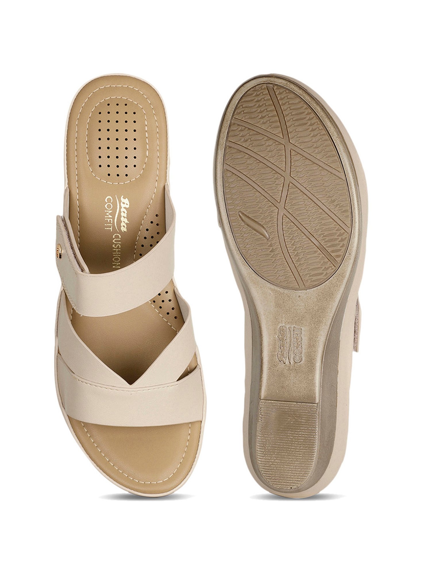 Bata Women's CHANNEL Beige Comfort Wedges