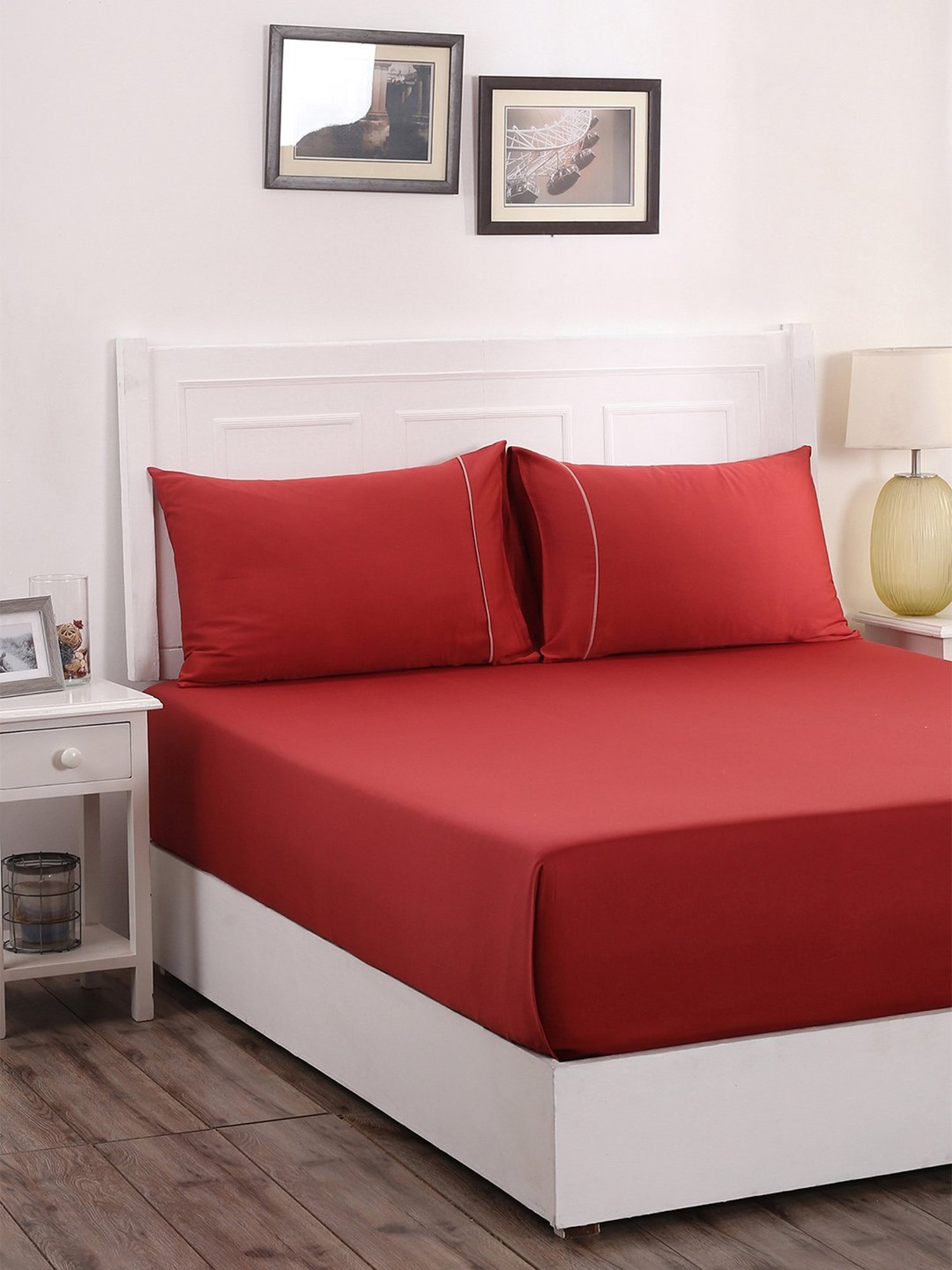 Maspar Red 300 TC Cotton Single Bed Sheet with 1 Pillow Cover