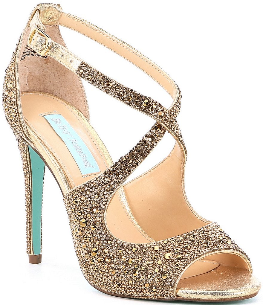 Blue by Betsey Johnson Sage Rhinestone Jeweled Satin Peep Toe Dress Sandals