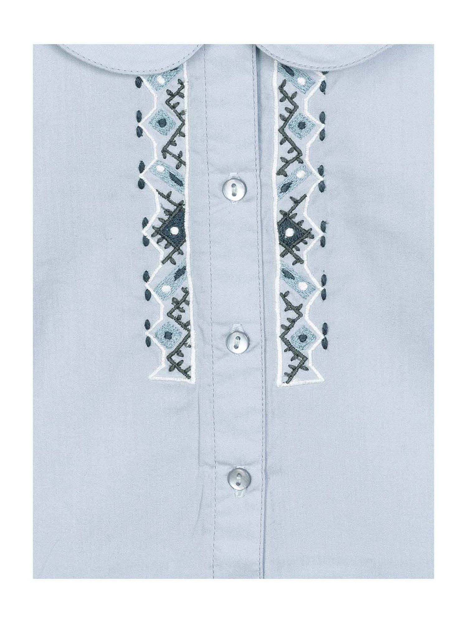 Budding Bees Kids Blue Cotton Embroidered Dress