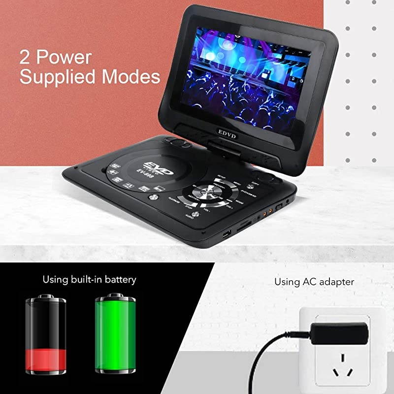 98quot Portable DVD Player Supports SD CardUSB PortCDDVD Rede Controller2 Hour Rechargeable Battery 9quot EyeProtective Screen Support AVinOutRegion Free Black