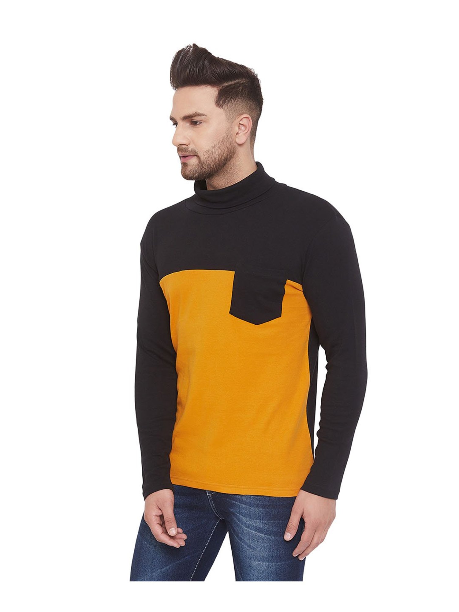 Hypernation Black & Yellow Colour-Block T-Shirt