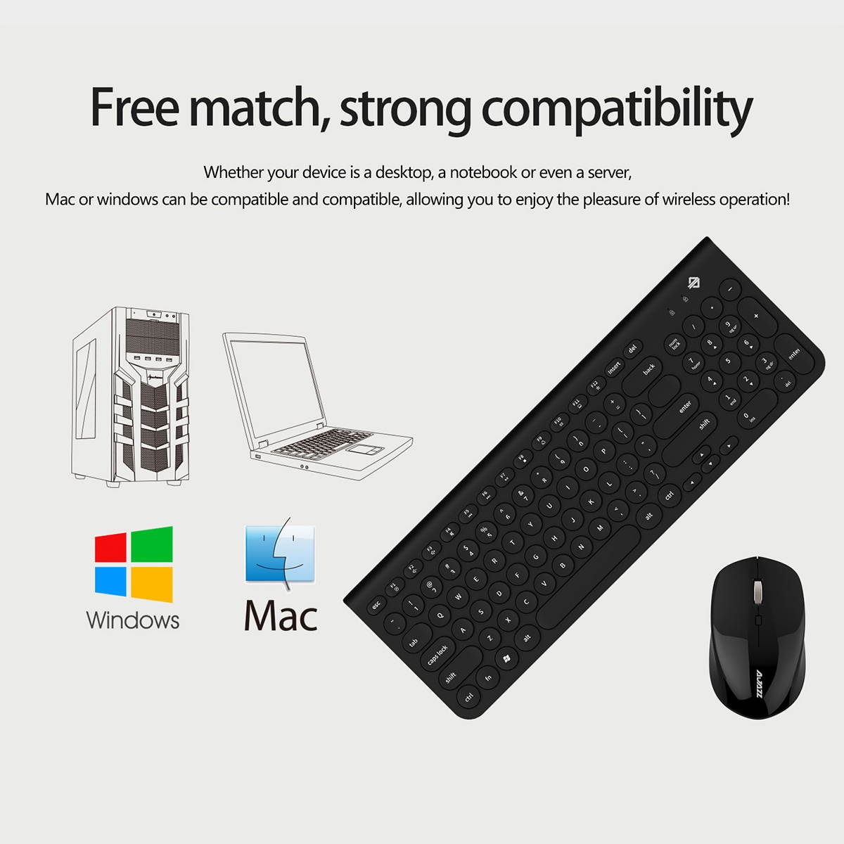 UrChoiceLtd&reg; Keyboard Mouse Combo Ajazz 352i Wireless Retro Punk Design Ultra Slim Silent Mute Usb Multimedia Ergonomic Metal Keyboard Mouse Sets Optical 1600DPI 4 Buttons